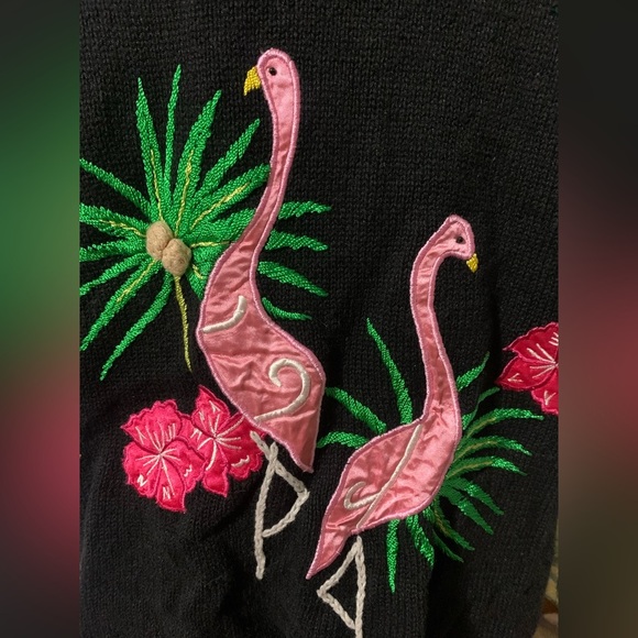 Designers Studio Originals VTG Short Sleeve Embroidered Palm Flamingo Sweater - Picture 7 of 14